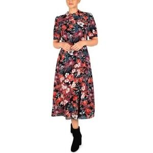 NWT Julia Jordan Dress Size 6 Black Floral Print Midi Mock Neck Puff Sleeve